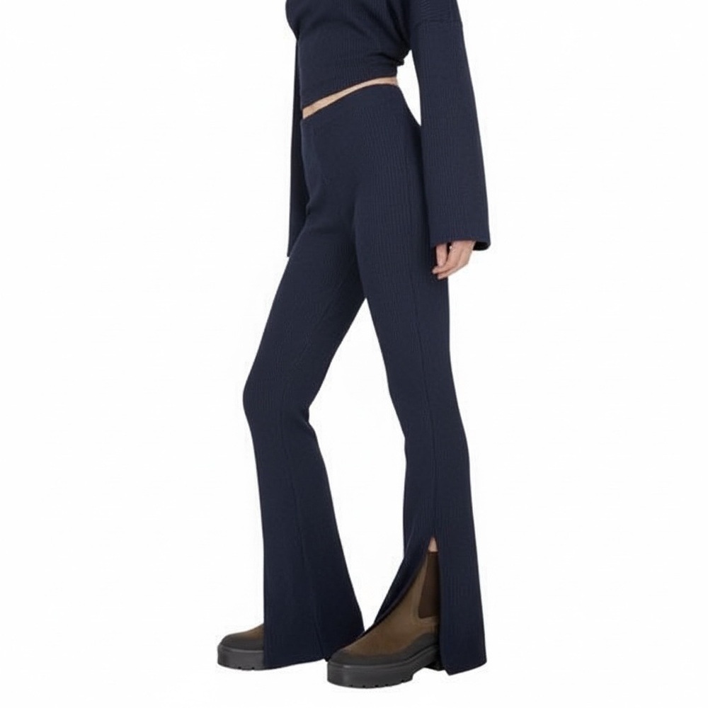NWT Something Navy Ribbed Knit Stretch Pants | Flare Leg W/ Slit | Navy | XS
